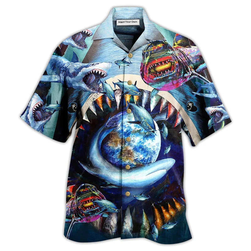 Earth Shark Hawaiian Shirt Artwork Detail For Tropical Trips And Casual Outings