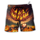 Halloween Pumpkin Burning Crazy Hawaiian Print Beach Shorts For Bold Summer Vacation Style