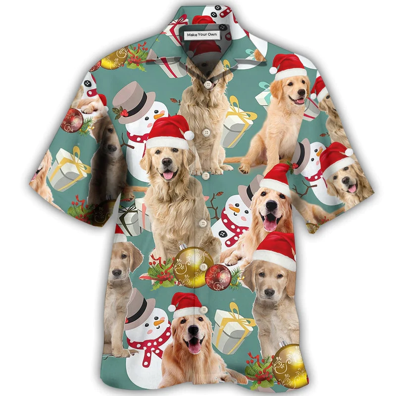 Festive Golden Retriever Christmas Hawaiian Shirt For Warm Weather Adventures And Everyday Comfort