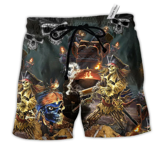 Skull Just A Chasing Booty Life Hawaiian Print Beach Shorts For Coastal Trips And Outdoor Wear