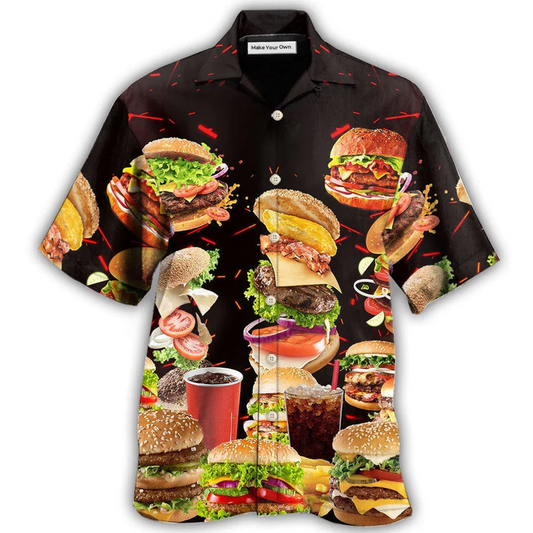 Food Hamburger Fast Hawaiian Shirt Pattern View For Lightweight Everyday Style