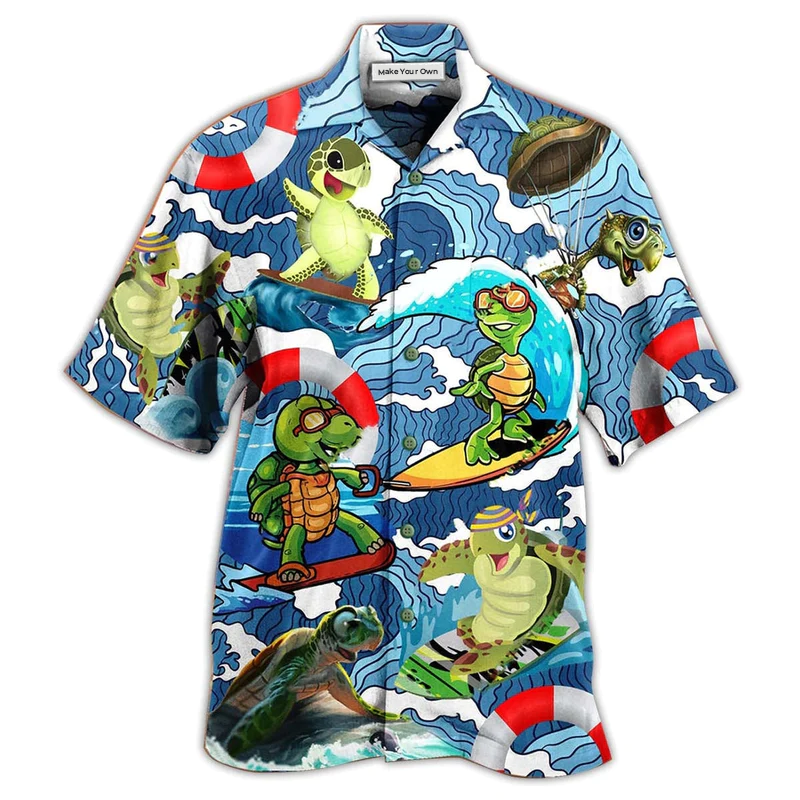 Happy Turtle Surf Hawaiian Shirt Design View For Casual Summer Styling
