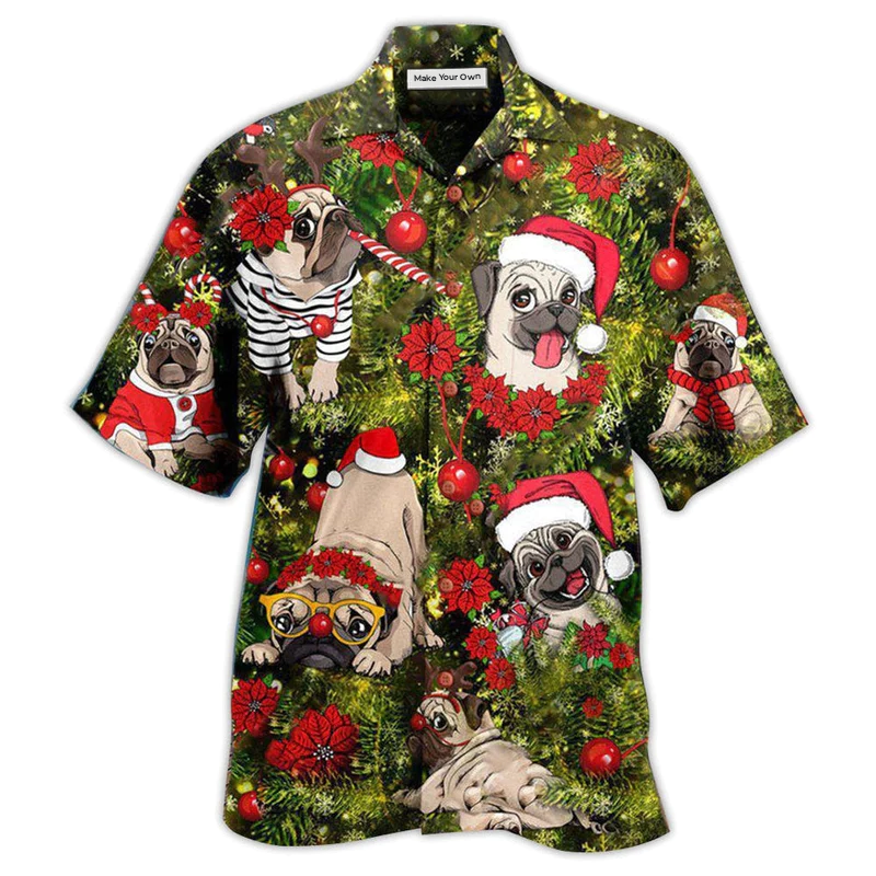 Christmas Little Pugmas Grass Hawaiian Shirt Design Detail For Sunny Adventures And Casual Wear
