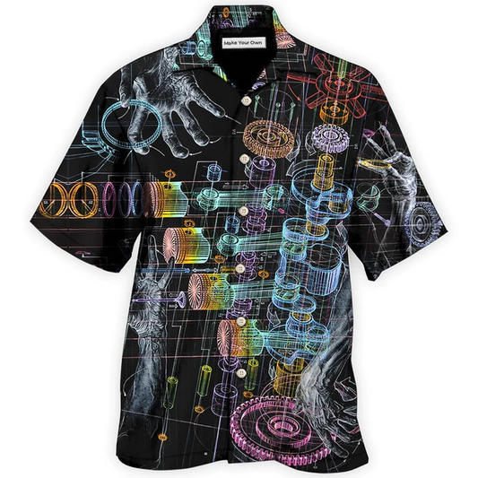 Neon Mechanic Hawaiian Shirt For Island Holidays Summer Parties And Casual Outdoor Wear