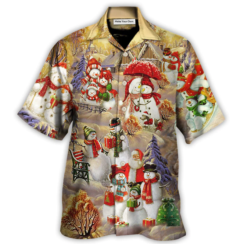 Snowman Christmas Couple Hawaiian Shirt Design Detail For Beach Days And Holiday Travel