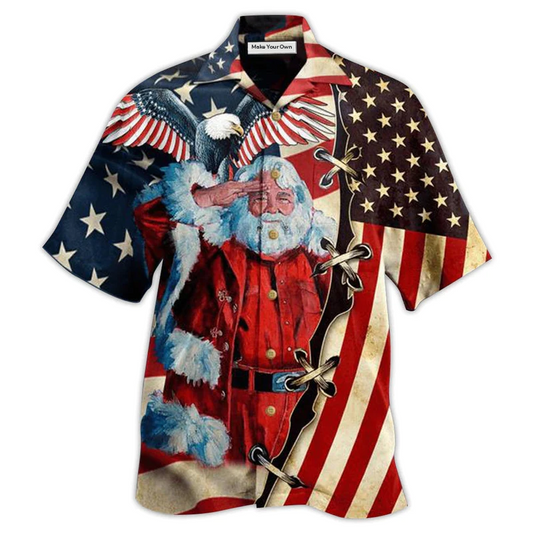 Christmas Patriot Panta Clause Hawaiian Shirt Pattern Detail For Summer Holidays And Outdoor Fun