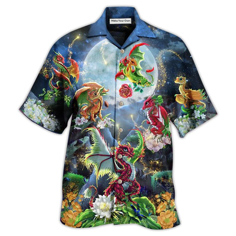 Floral Dragon Moon Hawaiian Shirt For Vacation Days And Relaxed Coastal Outings