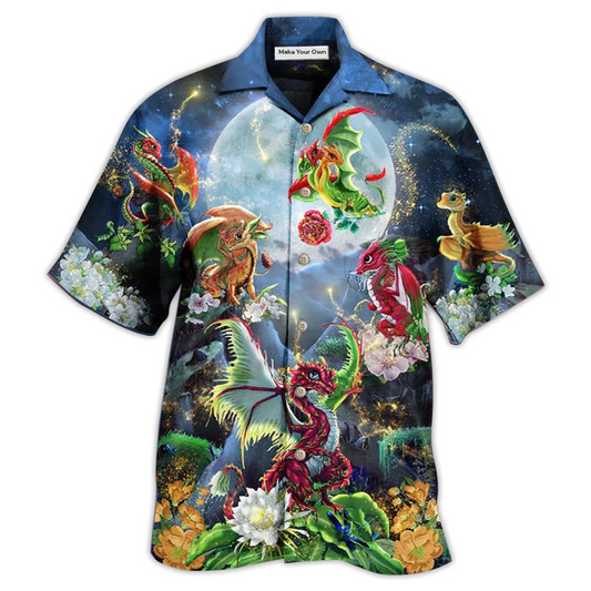 Floral Dragon Moon Hawaiian Shirt For Vacation Days And Relaxed Coastal Outings