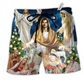 Jesus Christmas Miracle Night Hawaiian Print Beach Shorts For Warm Weather Celebrations