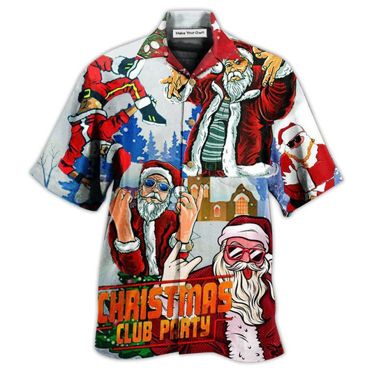 Christmas Club Party Santa Dances Star Hawaiian Shirt Design Detail For Beach Days And Holiday Travel