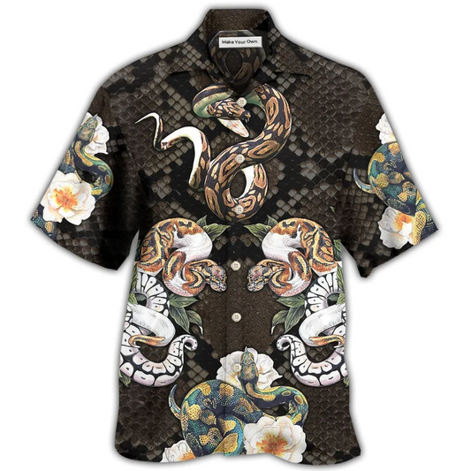 Floral Tropical Snake Ball Python Hawaiian Shirt Pattern View For Lightweight Everyday Style