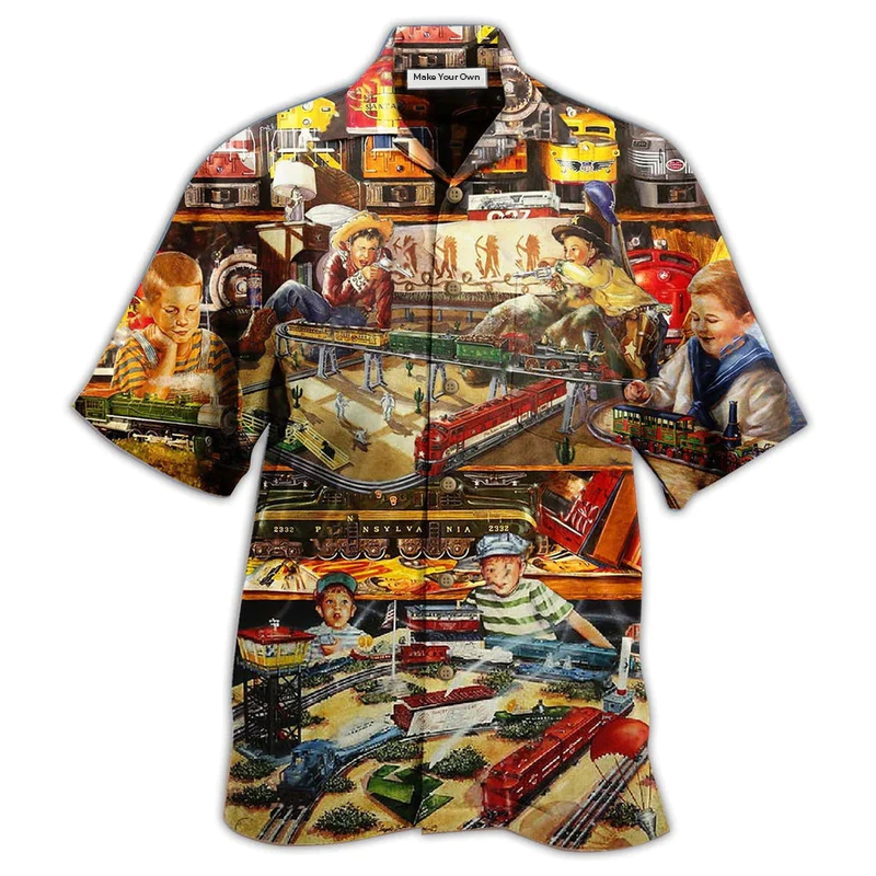 Vintage Train Toys Amazing Hawaiian Shirt Artwork View For Weekend Travel And Beach Style