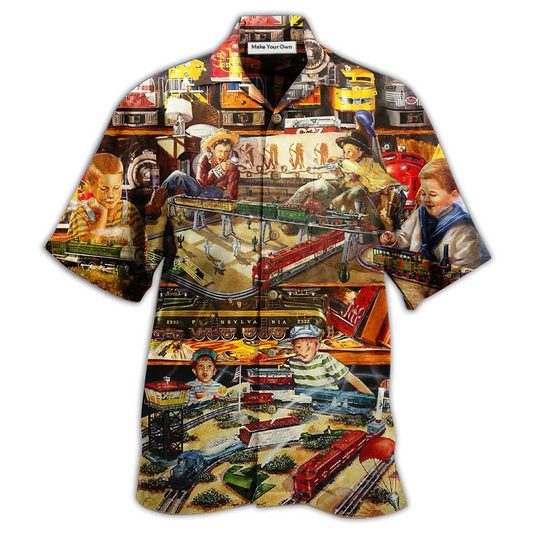 Vintage Train Toys Amazing Hawaiian Shirt Artwork View For Weekend Travel And Beach Style