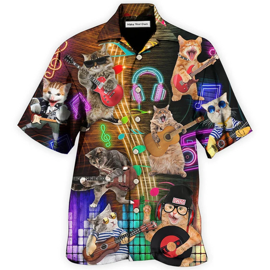 Cat Rocker Hawaiian Shirt Pattern Detail For Vacation Travel And Daily Wear