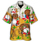 Christmas Santa Hawaiian Shirt Collar And Front View For Tropical Vacations