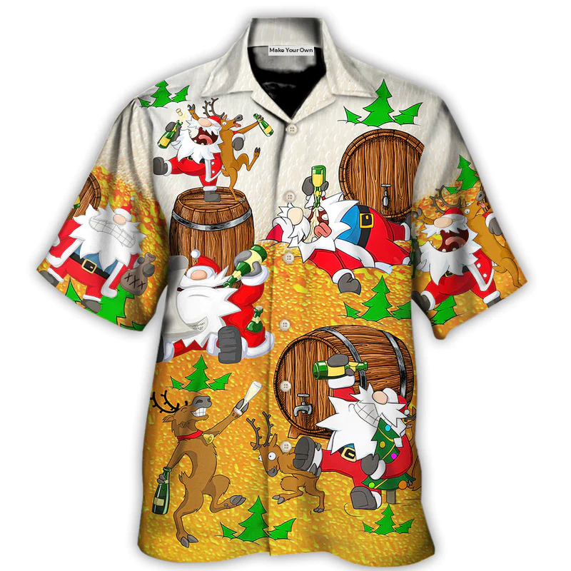 Christmas Santa Hawaiian Shirt Collar And Front View For Tropical Vacations
