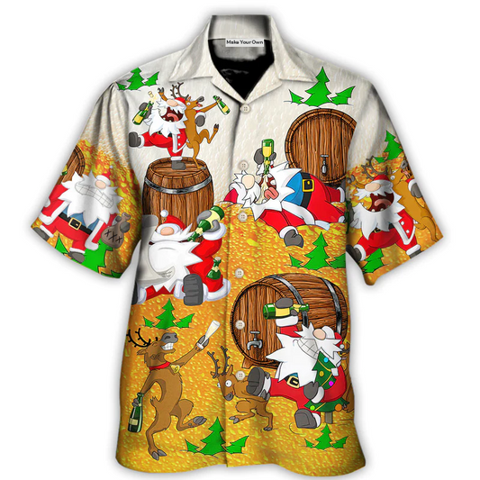 Christmas Santa Hawaiian Shirt Collar And Front View For Tropical Vacations