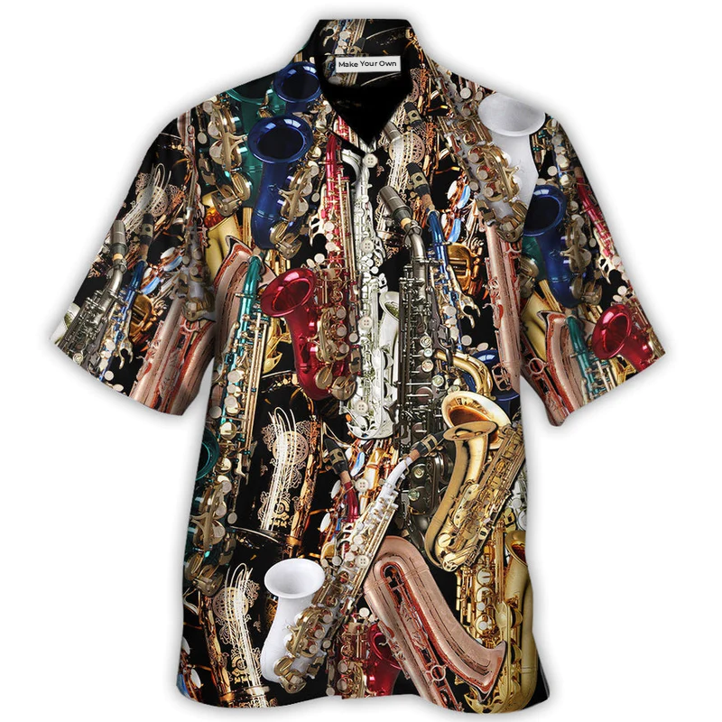 Saxophone Therapy Hawaiian Shirt Pattern Detail For Summer Holidays And Outdoor Fun