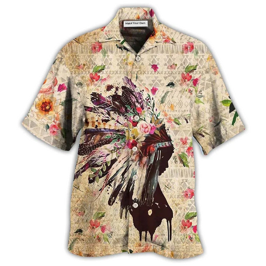 Bohemian Floral Girl Hawaiian Shirt Design View For Casual Summer Styling
