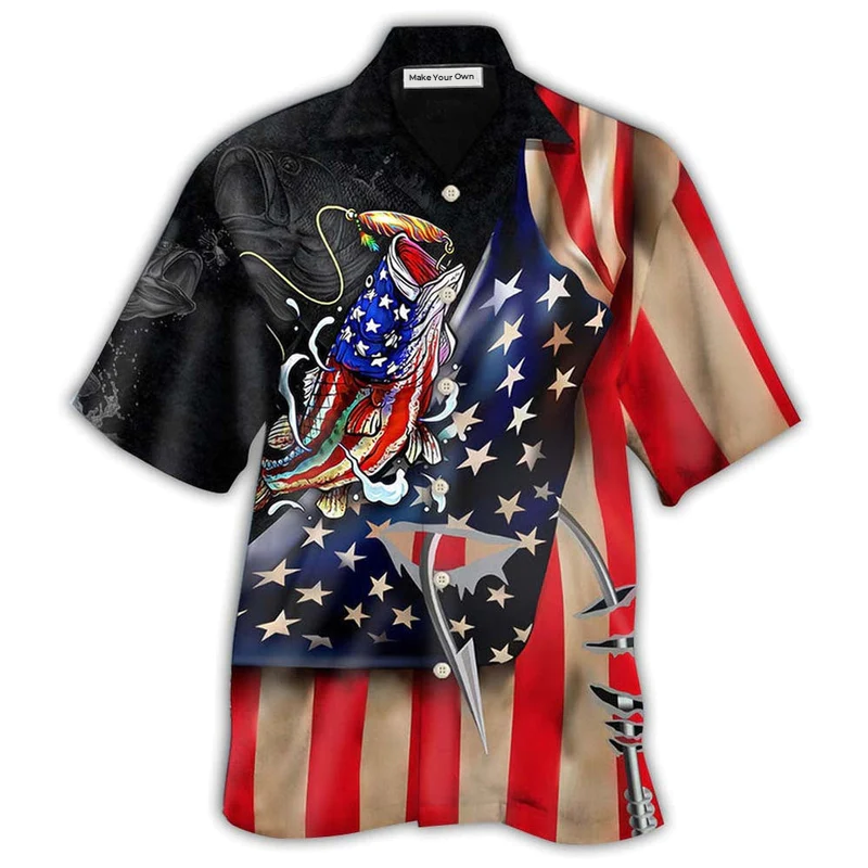 Fishing Bass American Hawaiian Shirt Design View For Resort Travel And Thoughtful Gifting