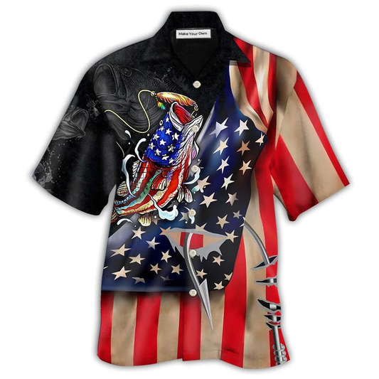 Fishing Bass American Hawaiian Shirt Design View For Resort Travel And Thoughtful Gifting