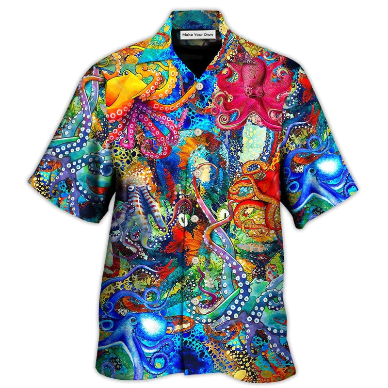 Colorful Octopus Hawaiian Shirt Artwork Detail For Tropical Trips And Casual Outings