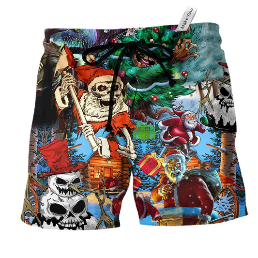 Christmas Skull Beach Shorts For Resort Getaways And Relaxed Casual Wear