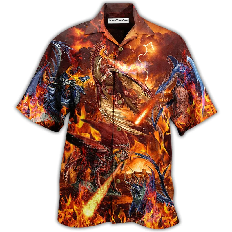 Dragon Fire Combat Amazing Hawaiian Shirt Design Detail For Sunny Adventures And Casual Wear