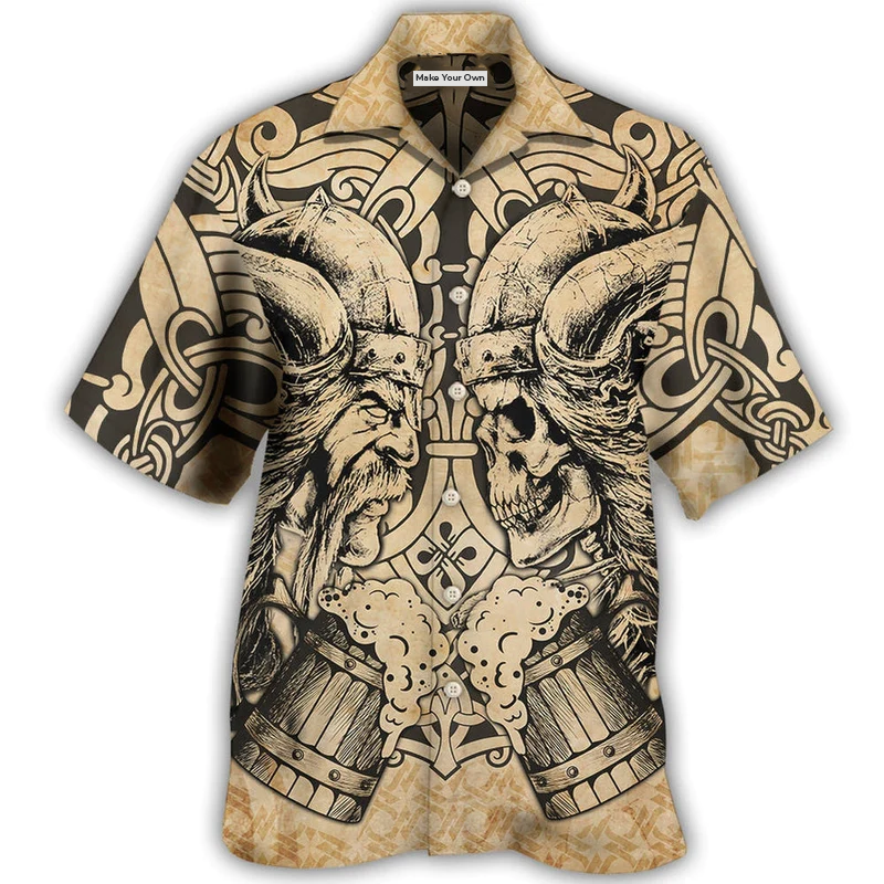 Vintage Viking Warrior And Skull Hawaiian Shirt For Tropical Getaways Outdoor Fun And Everyday Wear