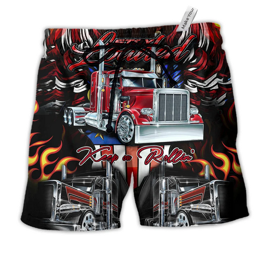 Truck Keep On Rolling Hawaiian Print Beach Shorts For Coastal Drives And Casual Style