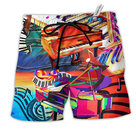 Music Where Words Fail Piano Speaks With Notes Beach Shorts For Music Lover Vacation Wear