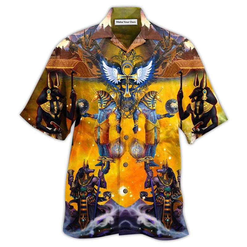 Vintage Gold Ancient Egyptian Hawaiian Shirt For Tropical Escapes Resort Wear And Outdoor Celebrations