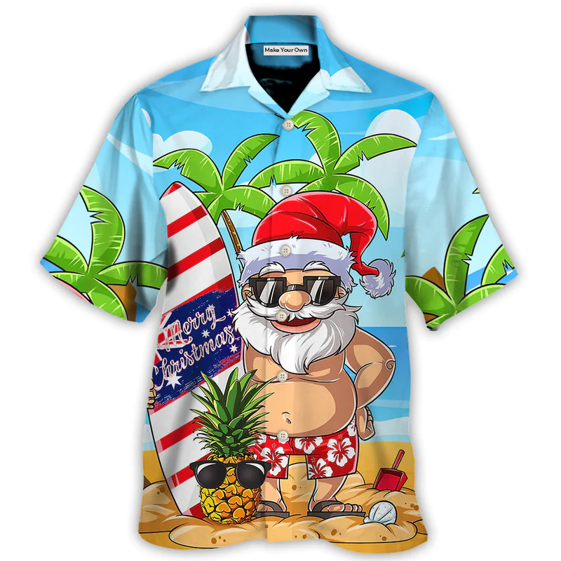 Summer Christmas July Santa Surf Hawaiian Shirt Tropical Styling View For Weekend Trips