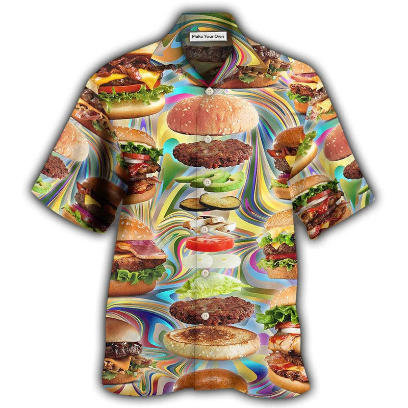 Dessert And Hamburger Hawaiian Shirt For Beach Parties Vacation Travel And Relaxed Casual Style