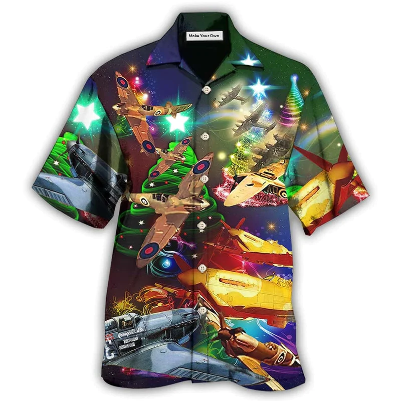 Combat Aircraft Sky Christmas Hawaiian Shirt Artwork View For Weekend Travel And Beach Style