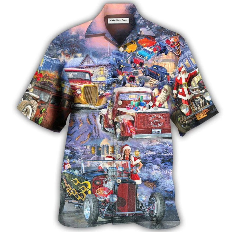 Christmas Winter Hot Rod Hawaiian Shirt For Tropical Holiday Resort Parties And Everyday Style