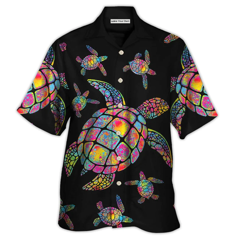 Black Hippie Peace And Sea Turtle Hawaiian Shirt For Beach Getaways Resort Outings And Thoughtful Gifting