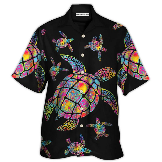 Black Hippie Peace And Sea Turtle Hawaiian Shirt For Beach Getaways Resort Outings And Thoughtful Gifting