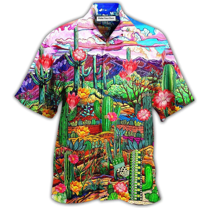 Floral Cactus Flower Hawaiian Shirt For Coastal Vacations Warm Weather Events And Daily Style
