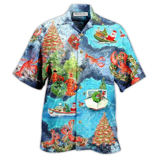 Lobster Christmas Hawaiian Shirt Design Detail For Sunny Adventures And Casual Wear