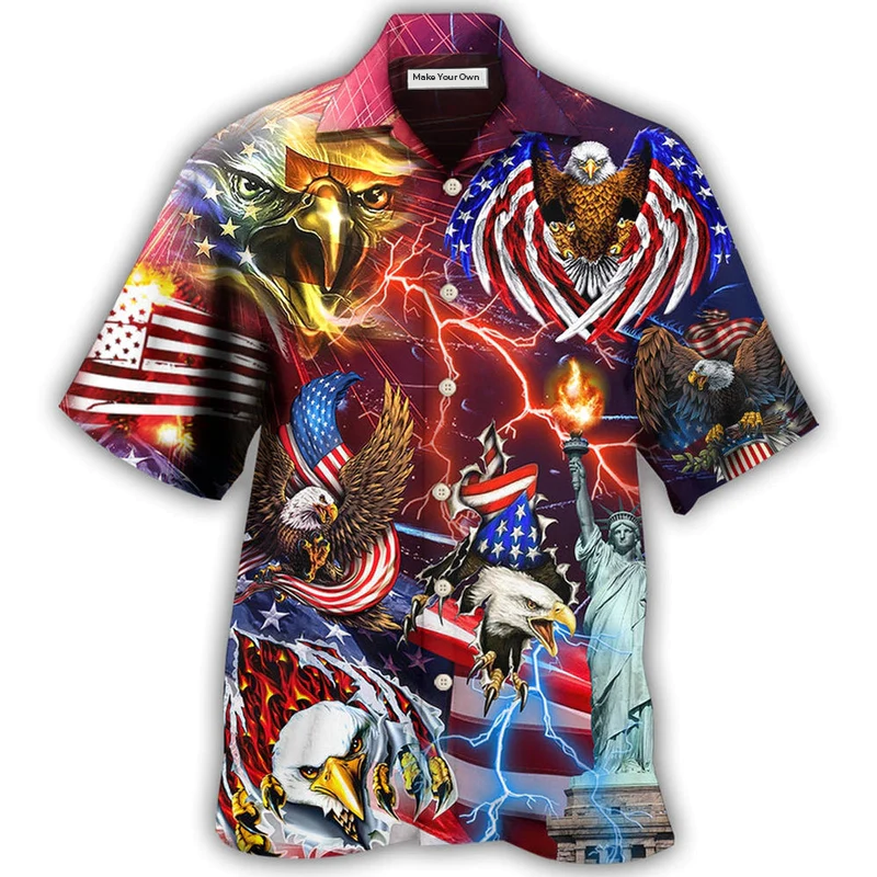 Eagle American Independence Day Lighting Hawaiian Shirt For Warm Weather Adventures And Everyday Comfort