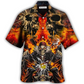 Skull Biker Hawaiian Shirt Artwork Detail For Resort Trips And Outdoor Activities