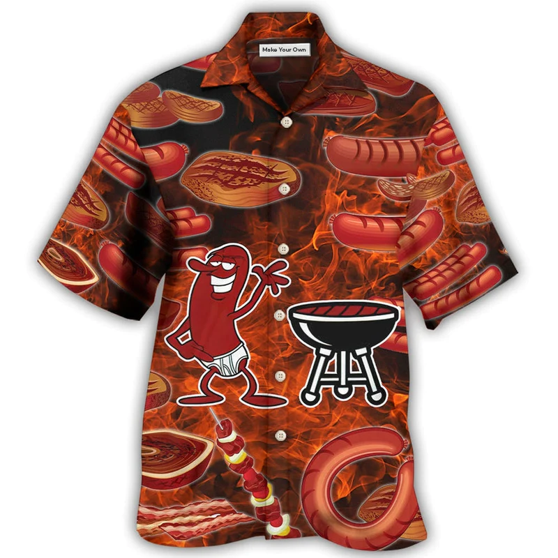 Food Sausage Party Hawaiian Shirt Pattern Detail For Summer Holidays And Outdoor Fun