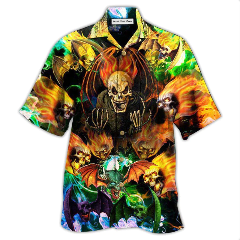 Skull And Bat Hawaiian Shirt For Tropical Escapes Resort Wear And Outdoor Celebrations