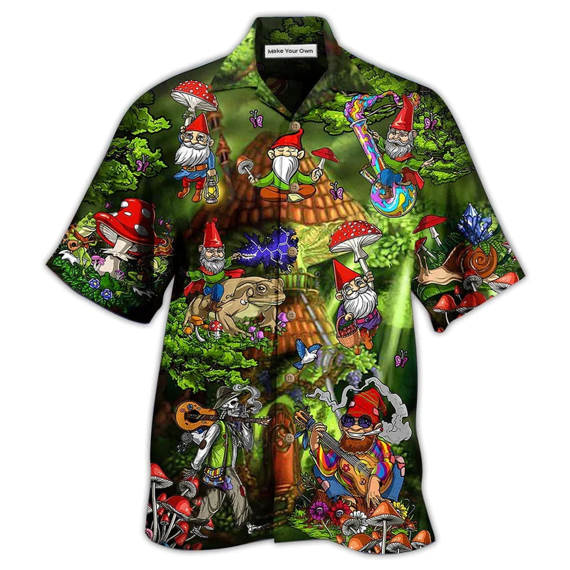 Bohemian Mushroom Peace Hawaiian Shirt Pattern Detail For Vacation Travel And Daily Wear