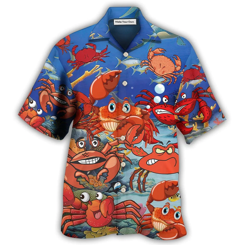 Playful Crab Hawaiian Shirt For Resort Travel Summer Outings And Casual Gatherings