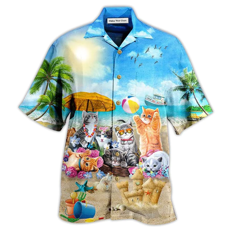 Happy Cat Beach Sunshine Hawaiian Shirt For Summer Vacation And Beach Travel
