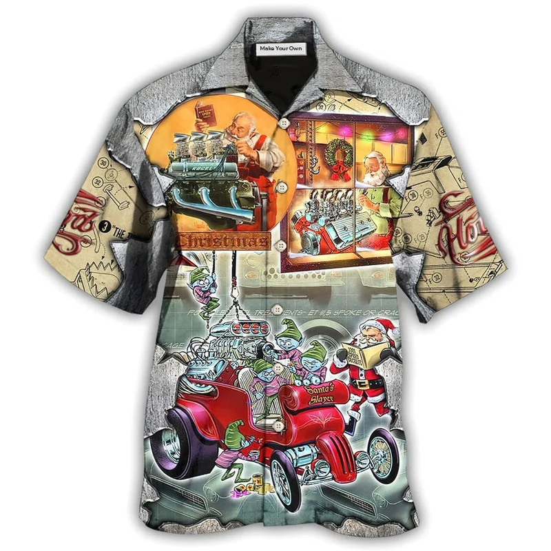 Christmas Hot Rod Hawaiian Shirt For Tropical Escapes Resort Wear And Outdoor Celebrations