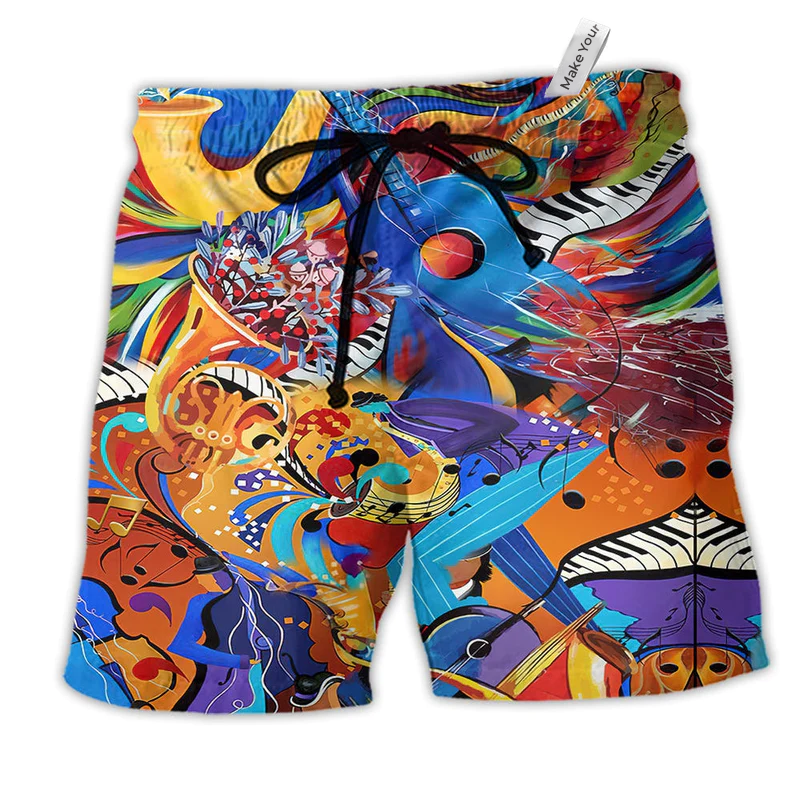 Music Is A Journey Hawaiian Print Beach Shorts For Creative Warm Weather Outfits