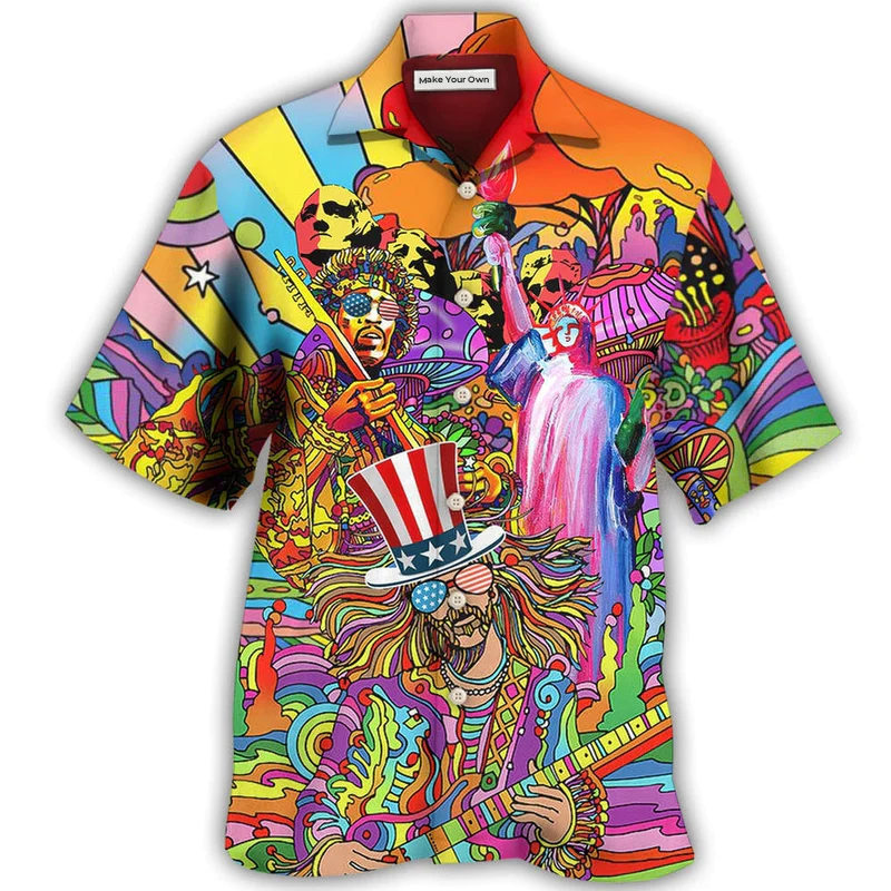 Bohemian Independence Day American Hawaiian Shirt Pattern Detail For Vacation Travel And Daily Wear